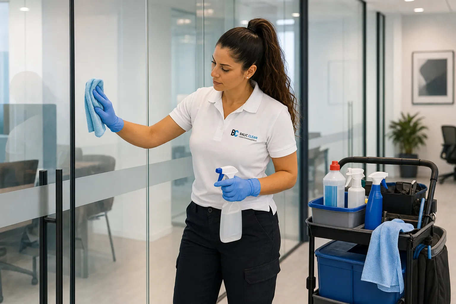 Balic Clean bei der Glasreinigung ergänzend zur Unterhaltsreinigung